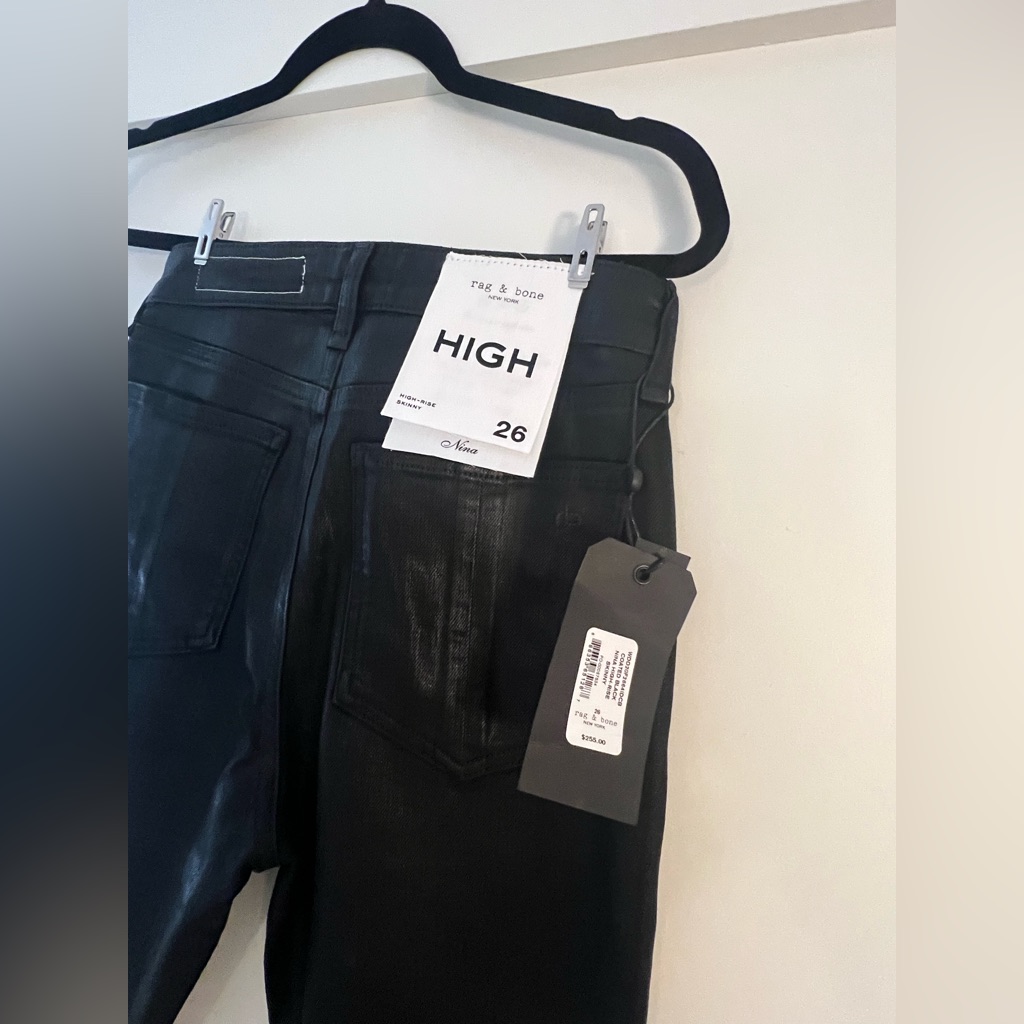 Rag & Bone Nina High-Rise Skinny Coated Black Size 26. Nwt